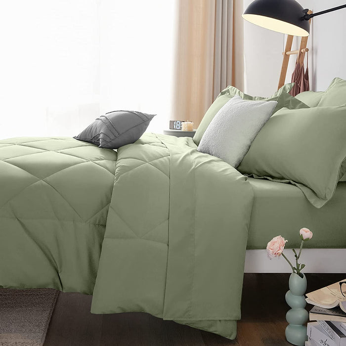 Queen Comforter Set with Sheets 7 Pieces Bed in a Bag Sage Green All Season Bedding Sets with Comforter, Pillow Shams, Flat Sheet, Fitted Sheet and Pillowcases