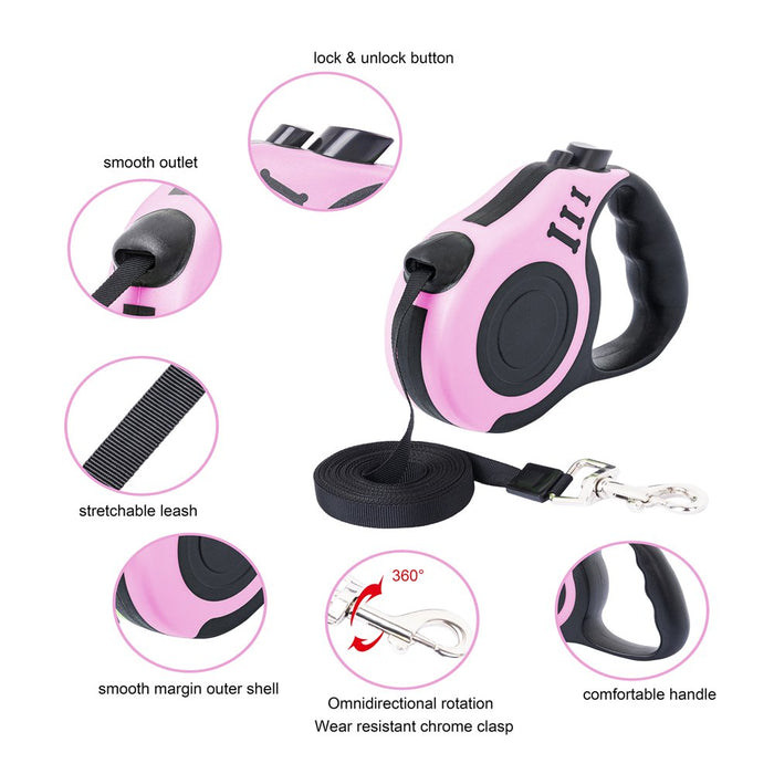 PETIMP Retractable Dog Leash Lightweight Portative 16FT Leash for Small Medium Dogs(Pink)