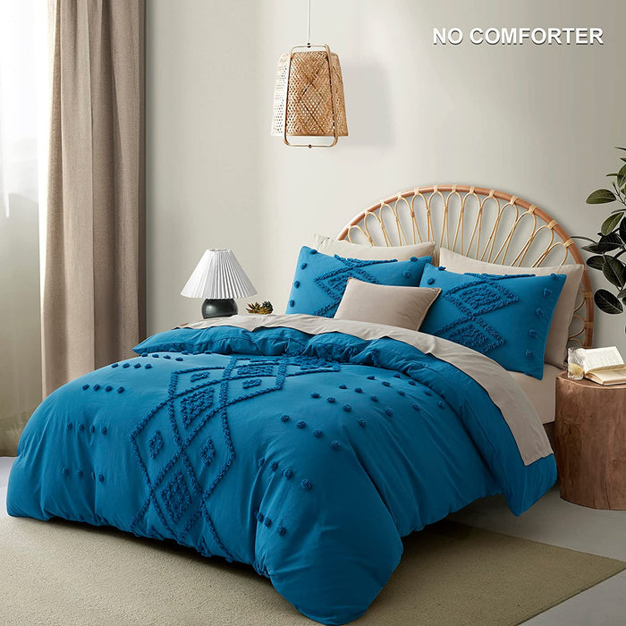 Oli Anderson Tufted Duvet Cover Queen Size, Soft and Lightweight Duvet Covers Set for All Seasons, 3 Pieces Boho Embroidery Shabby Chic Bedding Set (Turquoise, Queen, 90’’ X 90’’)