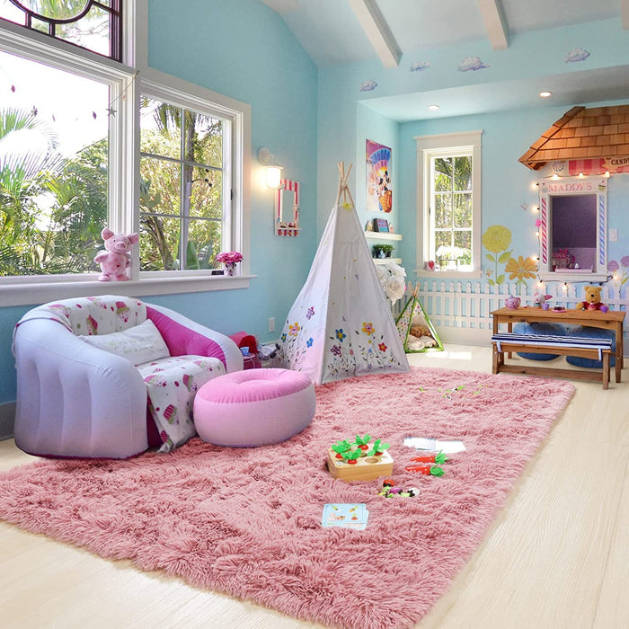 Shaggy Fluffy Area Rugs Carpets for Baby Nursery Teens Girls Rooms 4X5.3 Feet Plush Fuzzy Shag Rugs for Kids Bedroom Home Room Floor Accent Decor Fur Rug, Blush