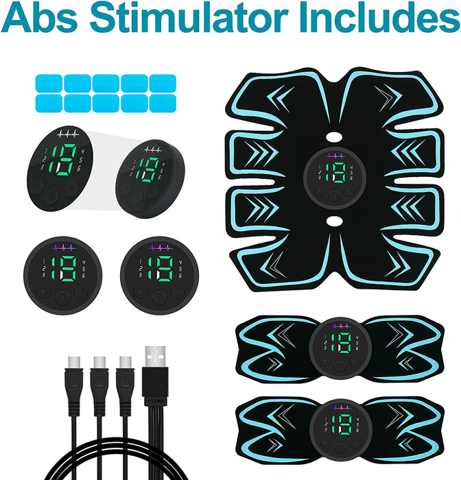 USB Rechargeable Portable Fitness Workout Equipment with 10Pcs Free Gel Pads for Men Woman, the Latest Model 6 Modes, 19 Levels of Intensity