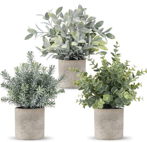 3 Pack Mini Potted Artificial Plants Fake Eucalyptus Greenery in Pots for Home Office Desk Decor