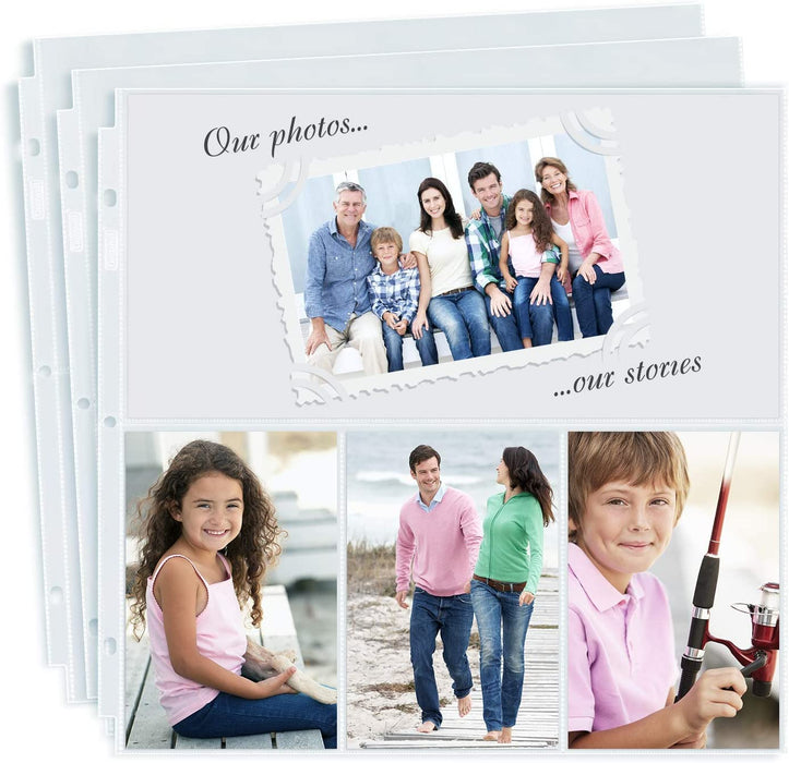 Photo Album Refill Pages 12X12 - (4X6 Landscape, 25 Pack) Holds 300 4X6" Photos, 4X6 Photo Sleeves for 3 Ring Binder, D-Ring Scrapbook Album 12X12, Archival Quality Page Protectors 12X12