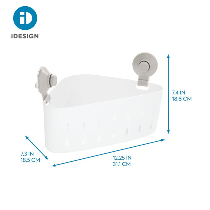 Your Zone White Plastic Suction Corner Shower Organizer, 12.15" X 7.25" X 4.5", 1 Shelf