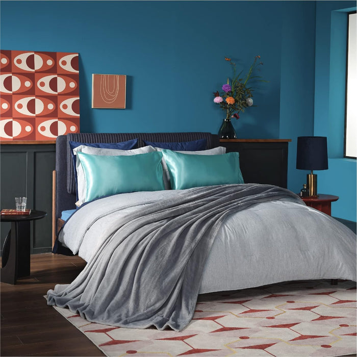 Fleece Bed Blankets Queen Size Grey - Soft Lightweight Plush Fuzzy Cozy Luxury Blanket Microfiber, 90X90 Inches