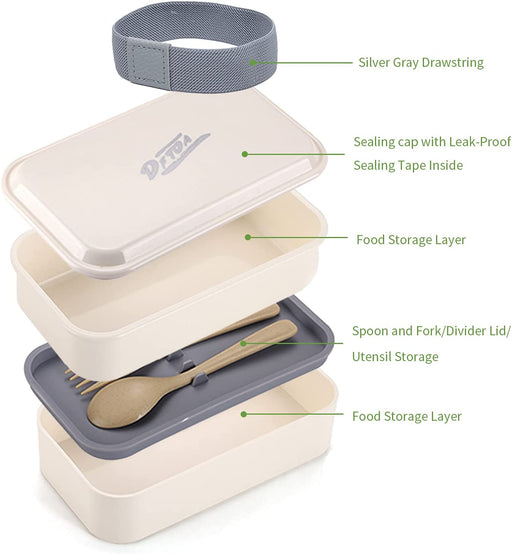 Bento Lunch Box for Adults & Kids,Leakproof Bento Box Containers,2-In-1Compartment with Spoon and Fork,Bpa-Free,40 OZ Capacity