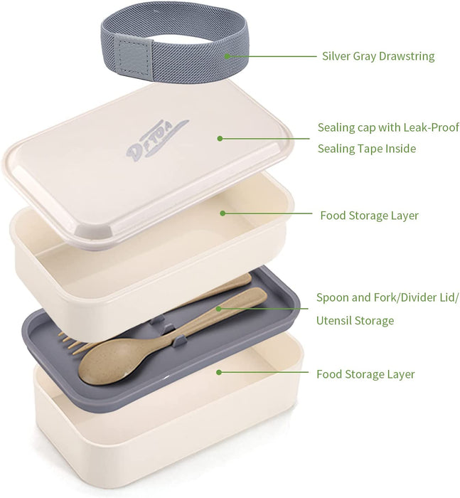 Bento Lunch Box for Adults & Kids,Leakproof Bento Box Containers,2-In-1Compartment with Spoon and Fork,Bpa-Free,40 OZ Capacity