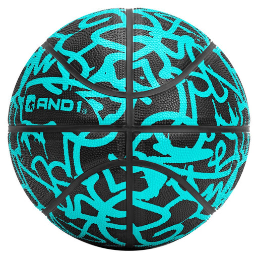 AND1 Graffiti Printed Rubber Basketball- Intermediate Size Streetball (28.5"), Made for Indoor and Outdoor Basketball Games (Mint/Black)