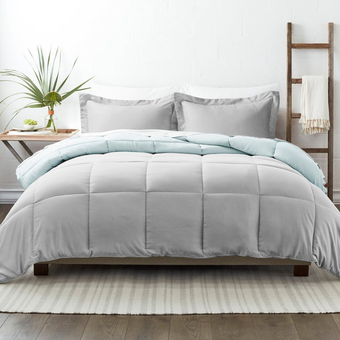 Aqua & Gray down Alternative, 3-Piece Reversible Comforter Set, King/Cal King, by Noble Linens