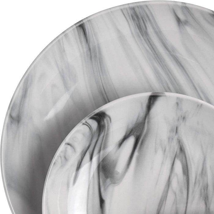 Fine round Gloss Dinnerware Dish Set, 16 Piece, Black and White Marble