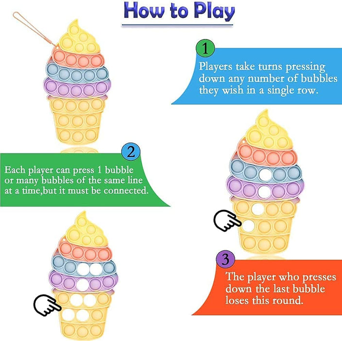 Fidgets Bubble Toys Packs, Pop Push Bubble Popper Fidget Toys Sensory Ice Cream Toys Set It with Lanyard, Silicone Anxiety Stress Relief Toys for Autism Special Needs Child Older (Ice Cream)