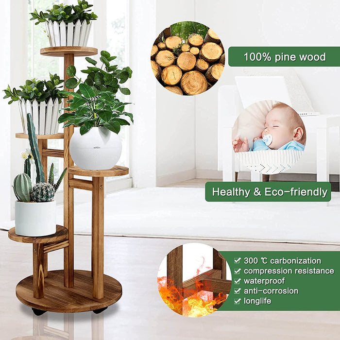 5 Tiered Tall Plant Stand for Indoor Outdoor, Wood Plant Shelf Corner Display Rack, Multi-Tier Planter Pot Holder Flower Stand for Living Room Balcony Garden Patio (Walnut)…