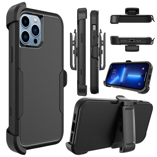 for Iphone 13 Pro Max/13 Pro/13/13 Mini Phone Case with Belt Clip Stand Shockproof Protective Case Hybrid Armor Cover, Black