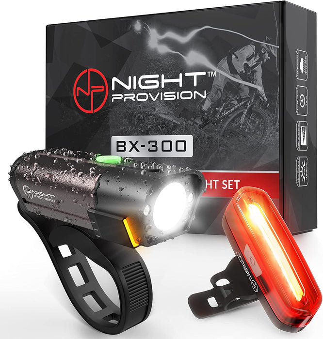 BX-300 Rechargeable Bike Light Set - Powerful Front and Back Lights, Bicycle Accessories for Night Riding, Cycling Safety Best Headlight with USB Tail Rear for Adults Kids Men Women Road Mountain