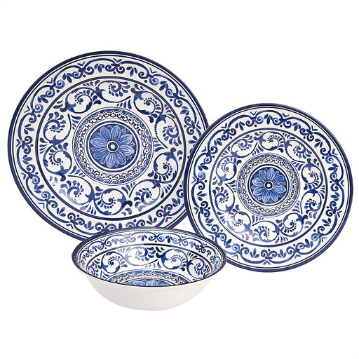 Melamine Dinnerware Set, Service for 4, Traditional Blue and White - Set of 12