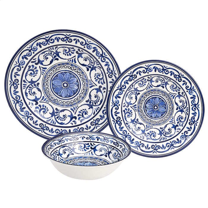Melamine Dinnerware Set, Service for 4, Traditional Blue and White - Set of 12