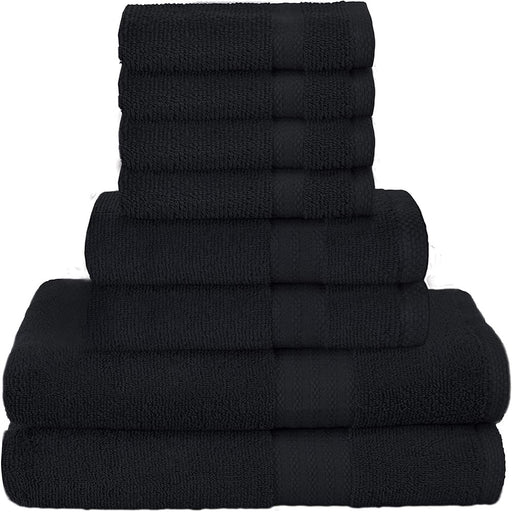 Ultra Soft 8-Piece Towel Set - 100% Pure Ringspun Cotton, Contains 2 Oversized Bath Towels 27X54, 2 Hand Towels 16X28, 4 Wash Cloths 13X13 - Ideal for Everyday Use, Hotel & Spa - Black
