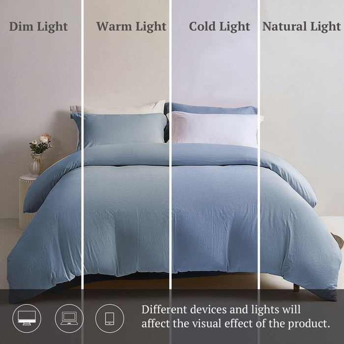 Duvet Cover Queen Size - Super Soft Haze Blue Duvet Cover Set 3 Piece 100% Washed Microfiber Bedding Set with Zipper Closure, 1 Duvet Cover 90X90 Inches and 2 Pillow Shams