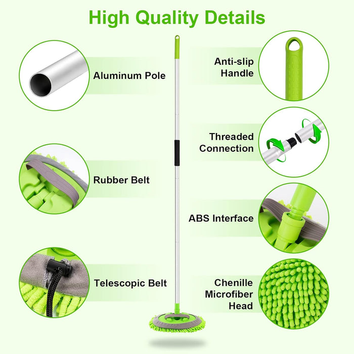 62" Car Wash Brush Kit Mitt Mop Sponge with Long Handle Chenille Microfiber Car Cleaning Brush Kit Supplies Car Washing Mop Kit Car Care Kit of Scratch-Free Replacement Head for Car RV Truck