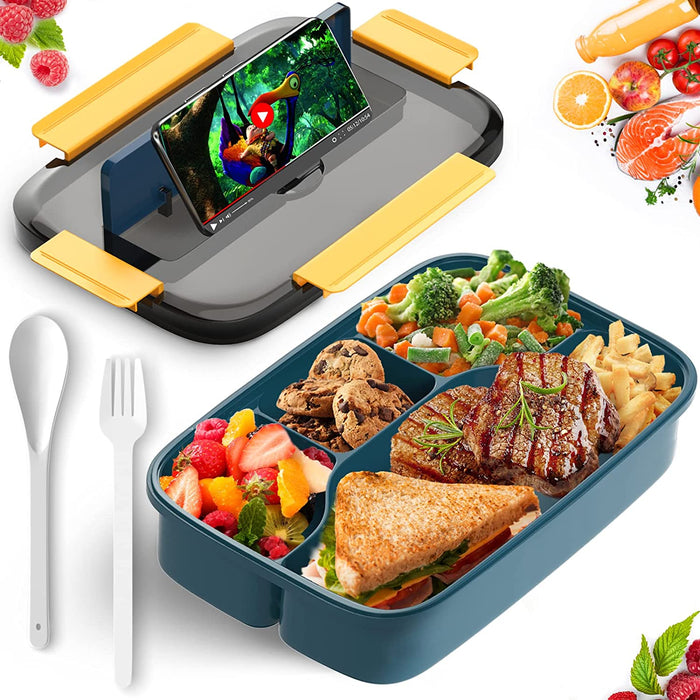 Bento Box Adult Lunch Box, 1200 ML Lunch Box Containers for Kids Childrens with Spoon & Fork, 4 Compartments Portable Food Container with Utensil