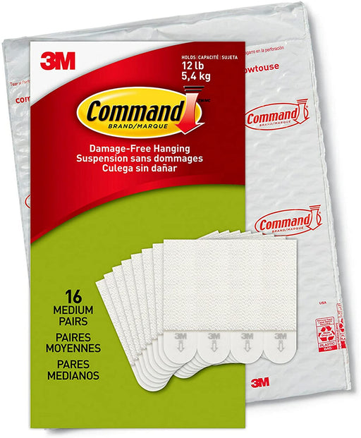 Command Medium Picture Hanging Strips, Damage Free Picture Hangers, No Tools Wall Hanging Strips for Living Spaces, 16 White Adhesive Strip Pairs(32 Strips)