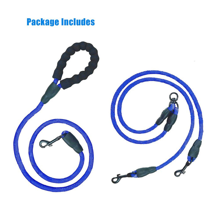 Double Dog Leash,  Dual Dog Leash Detachable 360° Swivel with Soft Padded Handle, Heavy Duty Dual Leash for Two Dogs, 63In Double-Head Pet Traction Rope(25-100Lbs)