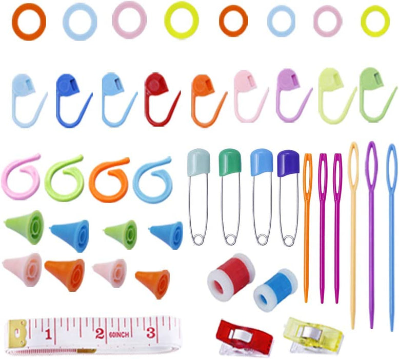 381 Pieces Stitch Ring Markers and Colorful Knitting Crochet Locking Counter Stitch Needle Clips + Weaving Tools Knitting Kits with 3 Storage Boxes