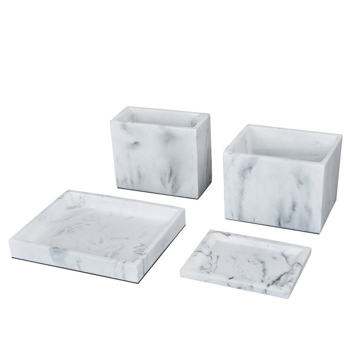 Better Homes & Gardens Faux Marble 4 Piece Vanity Organizer Set with Magnetic Side, White