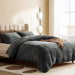 Flannel Duvet Cover Set Oeko-Tex Certified, 3 Pieces Velvet Duvet Cover Queen, Ultra Soft Comforter Cover with Zipper and Corner Ties, Dark Grey