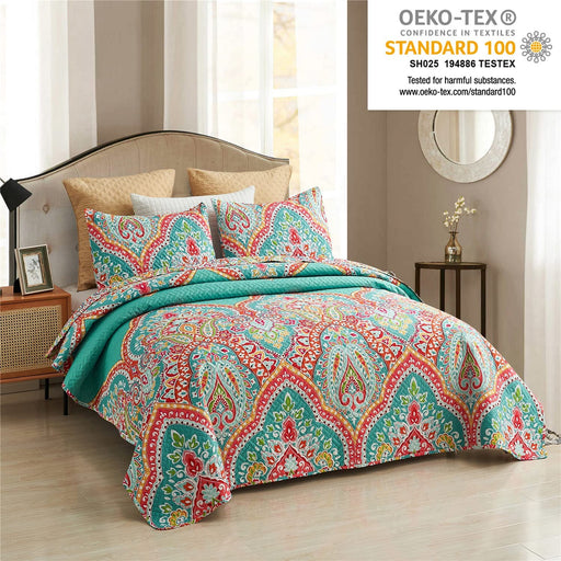 King Quilt Set, 3-Piece King Size Quilt Set with 2 Pillow Shams- Boho Reversible Soft and Lightweight King Quilt Bedding Bedspread Coverlet Set