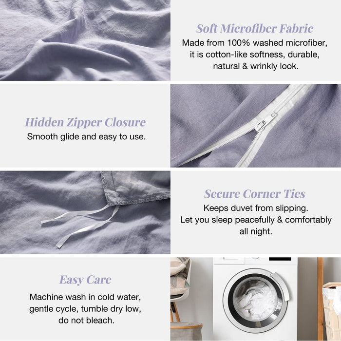 Duvet Cover Queen Size - Super Soft Light Purple Duvet Cover Set 3 Piece 100% Washed Microfiber Comforter Cover Set Bedding Set with Zipper Closure, 1 Duvet Cover 90X90 and 2 Pillow Shams
