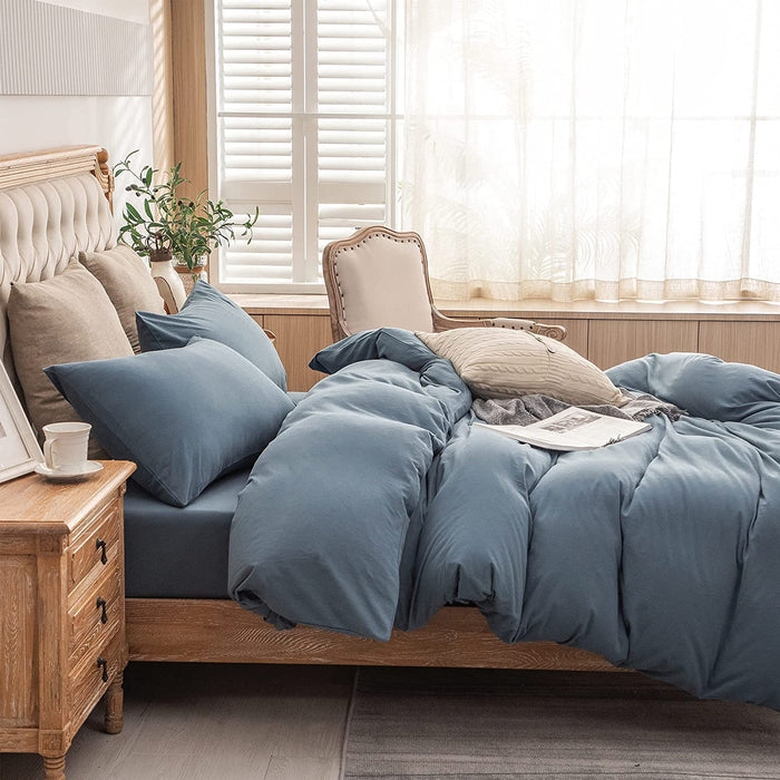 Jersey Knit Duvet Cover Set 100% T-Shirt Cotton Super Soft Comfy 3Pc Bedding Set with Zipper Closure (Solid Cerulean Blue, King)