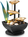 Tabletop Fountain Desktop 3-Tier Indoor Golden Lotus Leaf Relaxation Fountains Waterfall, Office Home Decor Including Lots of Natural River Rocks and Warm Yellow Scene Light, AM-MR2005
