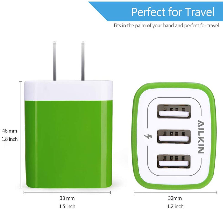 Wall Charger,Usb Charger Adapter,3.1A/3Pack Muti Port Fast Charging Station Power Charge Base Block Plug,Green