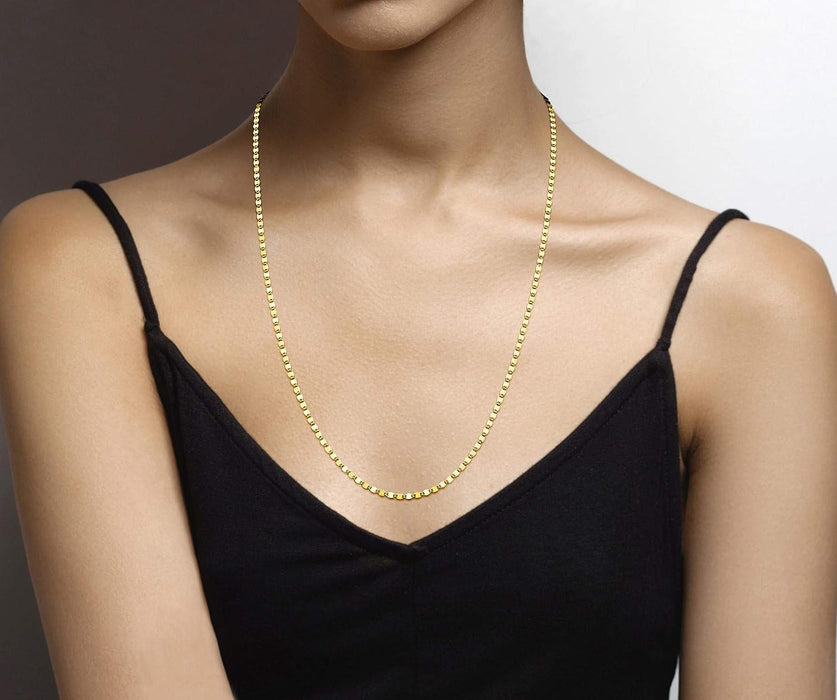 18K Gold over 925 Sterling Silver Italian Sparkle Mirror Link Chain Necklace for Women Teen Girls, Made in Italy