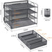 4-Trays Desktop File Organizer with Pen Holder | Paper Letter Tray with Drawer and 2 Pen Holder | Mesh Office Supplies Desk Organizer for Home Office (Black)