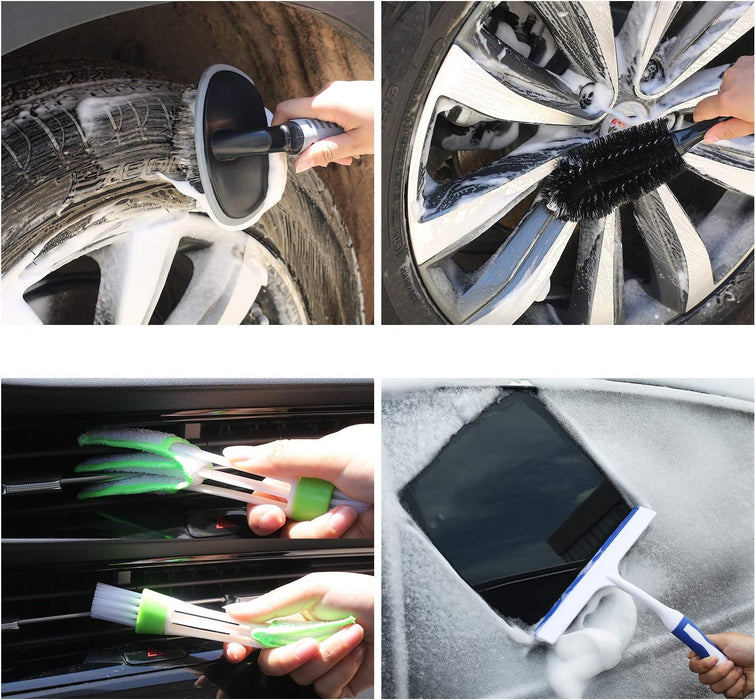 22Pcs Car Wash Cleaning Tools Kit Car Detailing Set with Blue Canvas Bag Collapsible Bucket Wash Mitt Sponge Towels Tire Brush Window Scraper Duster Complete Interior Car Care Kit