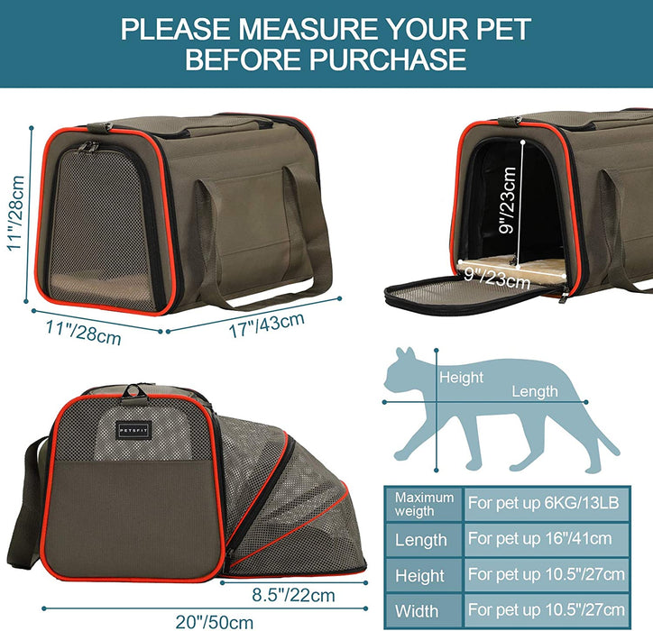 Expandable Cat Carrier Dog Carriers,Airline Approved Soft-Sided Portable Pet Travel Washable Carrier for Kittens,Puppies,Removable Soft Plush Mat and Pockets,Locking Safety Zippers