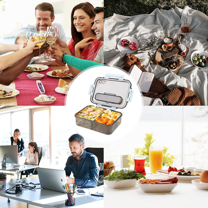 Bento Boxes for Adults, 3 Compartment Lunch Box, 1500 ML Bento Lunch Box for Kids with Spoon & Fork - Durable, Leak-Proof for On-The-Go Meal, Food-Safe Materials Bpa-Free