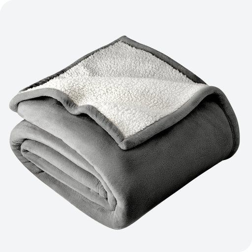 Plush Sherpa Bed Blanket, Fluffy & Soft, Reversible, Lightweight, Full/Queen, Gray