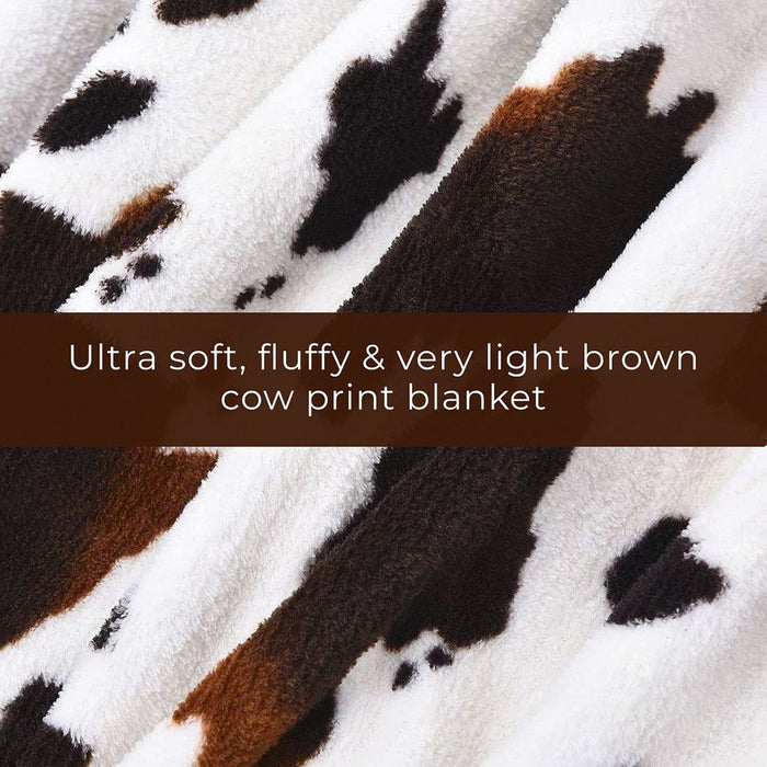 Homesmart Brown Cow Print Throw Blanket Warm and Cozy Coral Fleece Animal Print