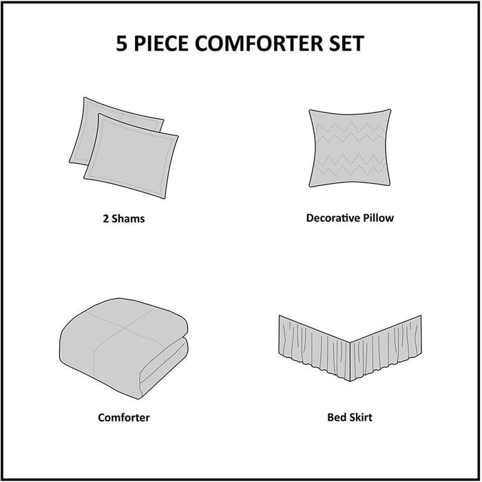 Comfort Spaces Cavoy Faux Silk 5-Piece Tufted Taupe Comforter Set with Bed Skirt and Decorative Pillow, King