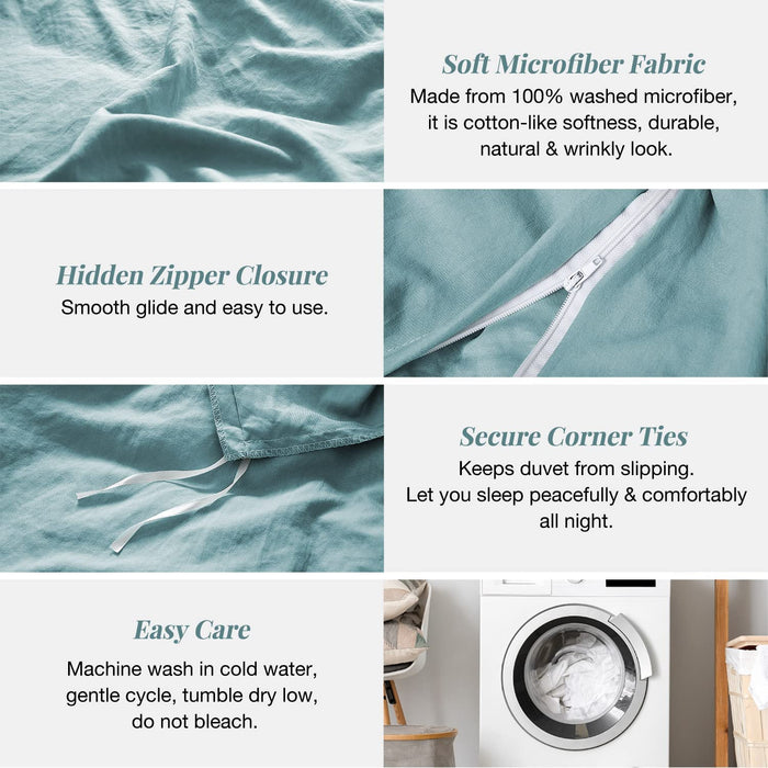 Duvet Cover Queen Size - Super Soft Green Blue Duvet Cover Set 3 Piece 100% Washed Microfiber Comforter Cover Set Bedding Set with Zipper Closure, 1 Duvet Cover 90X90 and 2 Pillow Shams