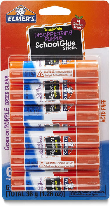 Elmer'S Disappearing Purple School Glue Sticks, Washable, 6 Grams, 12 Count