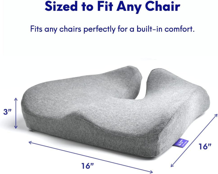 Patented Pressure Relief Seat Cushion for Long Sitting Hours on Office/Home Chair, Car, Wheelchair - Extra-Dense Memory Foam for Hip, Tailbone, Coccyx, Sciatica - Light Grey
