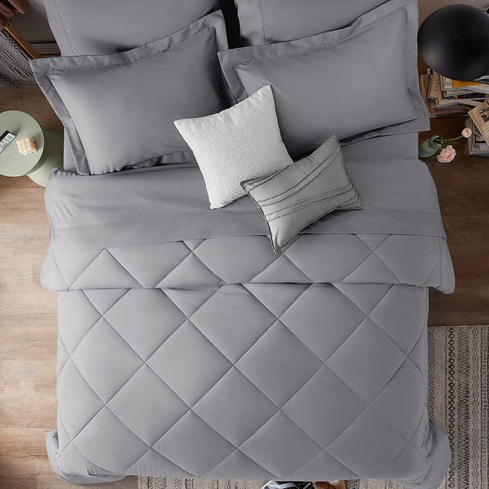 Queen Bed in a Bag 7-Pieces Comforter Set with Sheets Light Grey All Season Bedding Sets with Comforter, Pillow Shams, Flat Sheet, Fitted Sheet and Pillowcases