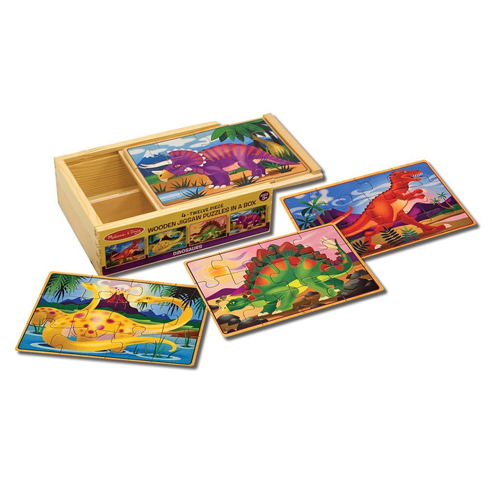 Dinosaurs 4-In-1 Wooden Jigsaw Puzzles in a Storage Box (48 Pcs) | Fsc-Certified Materials