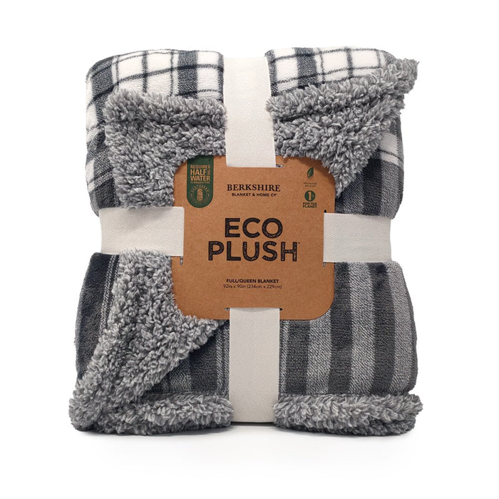 Berkshire Blanket Gray, White, Multi-Color Plaid Sherpa, Velvet Plush Reversible Bed Blanket Twin