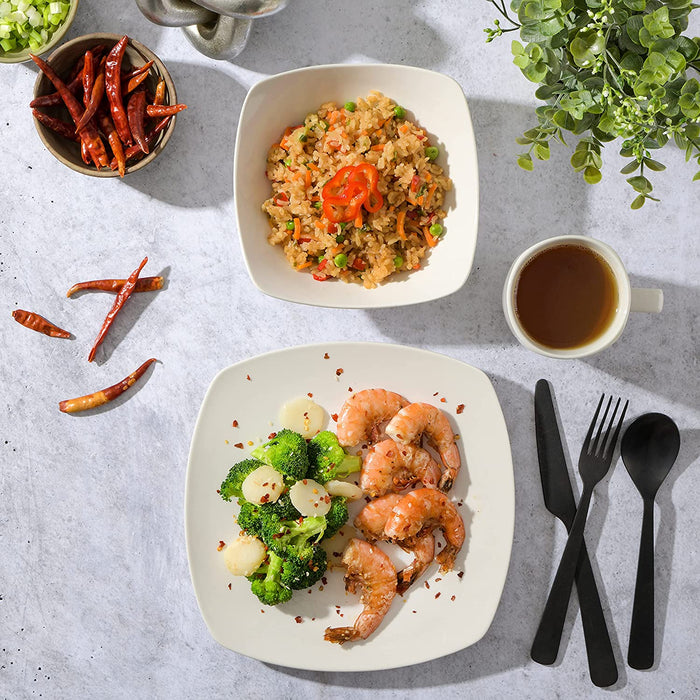 Gibson Home Amelia Court Porcelain Dinnerware Set, Service for 4 (12Pcs), White (Soft Square)