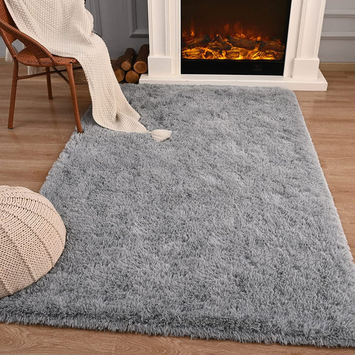 Fluffy Bedroom Rug 4 X 6 Ft Area Rugs for Living Room, Super Soft Shag Rug, Indoor Modern Fluffy Carpet Rugs for Bedroom Kids Girls Room Dorm Home Decor, Non-Slip Plush Nursery Rug, Grey